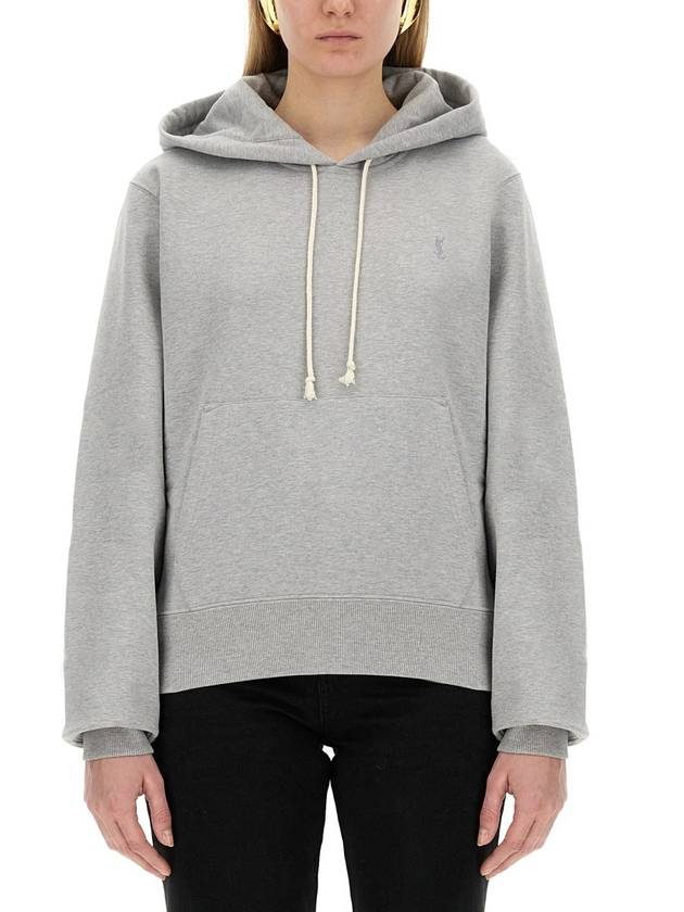 Cassandre Organic Cotton Hoodie Grey - SAINT LAURENT - BALAAN 2