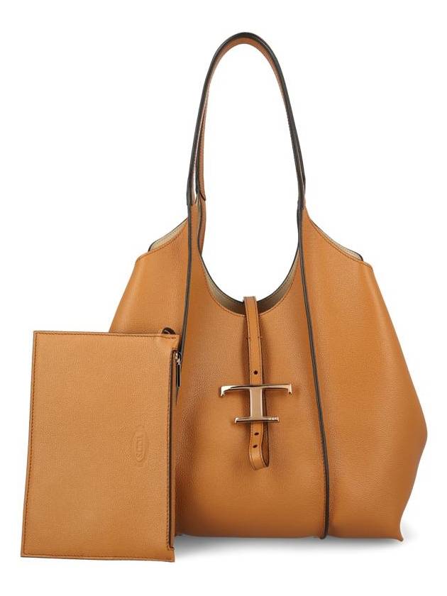 Logo T Timeless Leather Tote Bag Brown - TOD'S - BALAAN 2