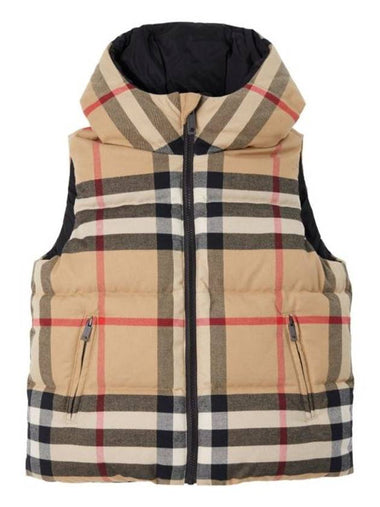 Kids Check Reversible Hooded Down Vest Beige - BURBERRY - BALAAN 1