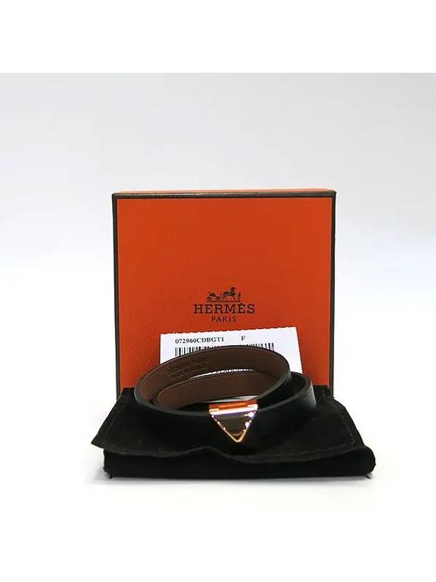 Black leather pink gold plated M 233 dor Infini Double Tour bracelet - HERMES - BALAAN 6