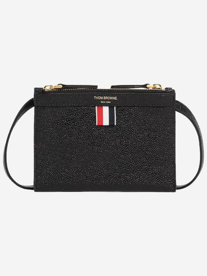 Document Holder Pebble Grain Leather Mini Cross Bag Black - THOM BROWNE - BALAAN 2