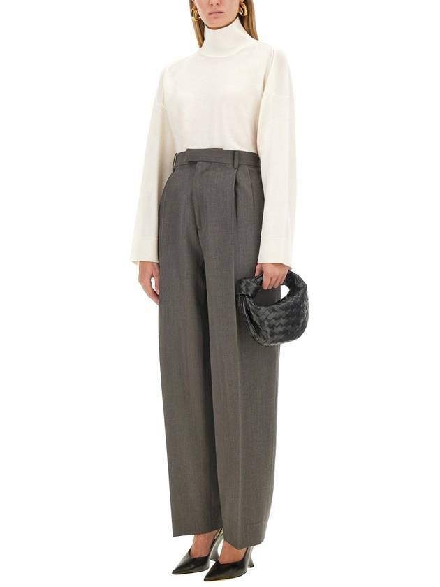 Pleated Straight Pants Grey Melange - BOTTEGA VENETA - BALAAN 3