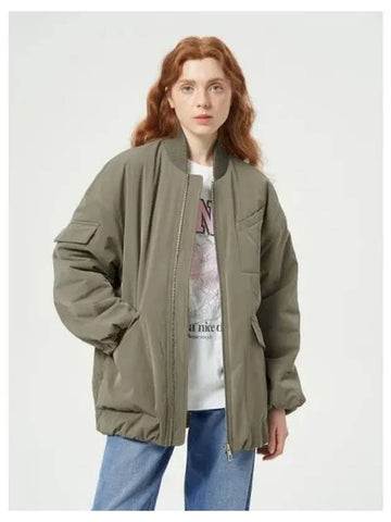 Light twill oversized bomber spring fall jacket petite olive domestic product GM0023121887226 - GANNI - BALAAN 1