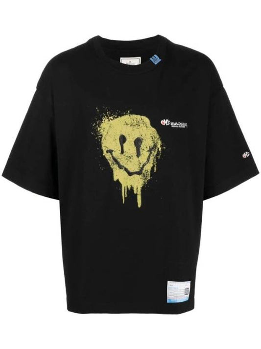 Smiley Face Cotton Short Sleeve T-shirt Black - MAISON MIHARA YASUHIRO - BALAAN 1