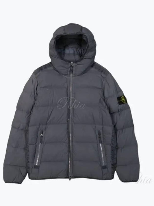 Seamless Logo Nylon Hooded Down Jacket Medium Grey - STONE ISLAND - BALAAN 2