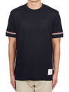 Striped Detail Crew Neck Cotton Short Sleeve T-Shirt Navy - THOM BROWNE - BALAAN 2