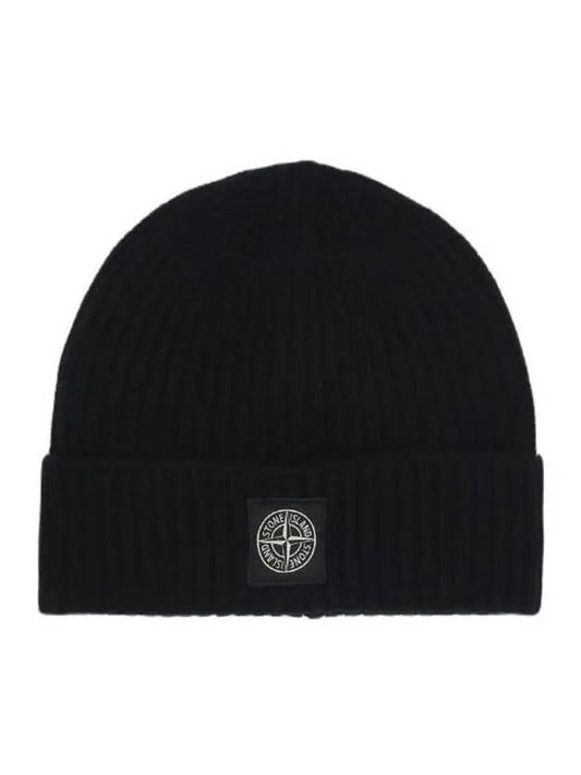 Logo Knit Beanie Black - STONE ISLAND - BALAAN 2