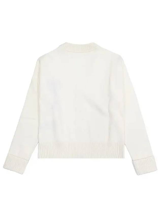 Intarsia Big Heart Logo Oversized Virgin Wool Cardigan White - AMI - BALAAN 7