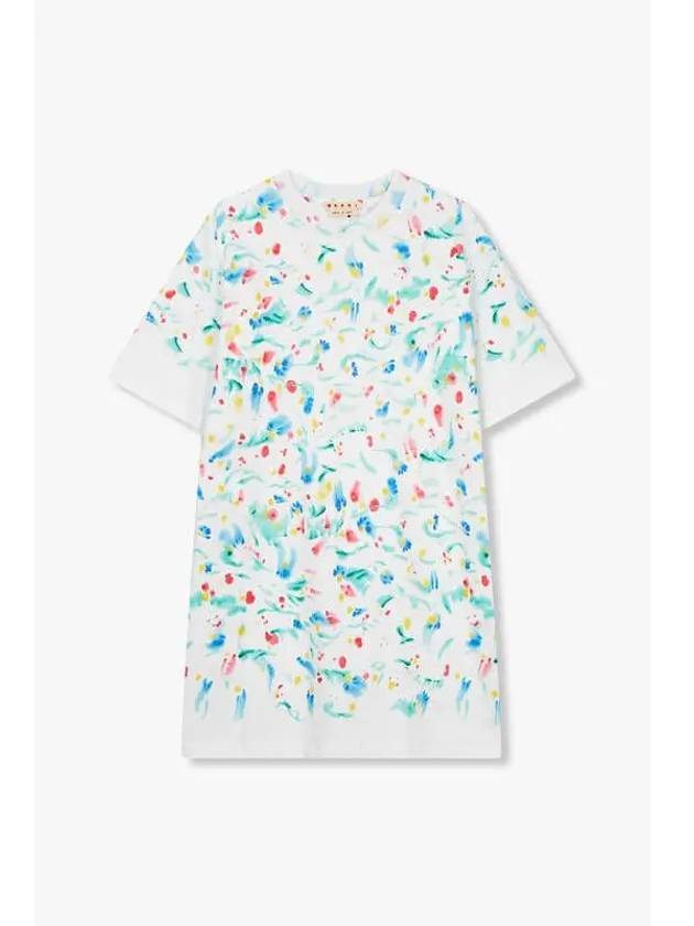 Splash floral crew neck dress white - MARNI - BALAAN 1