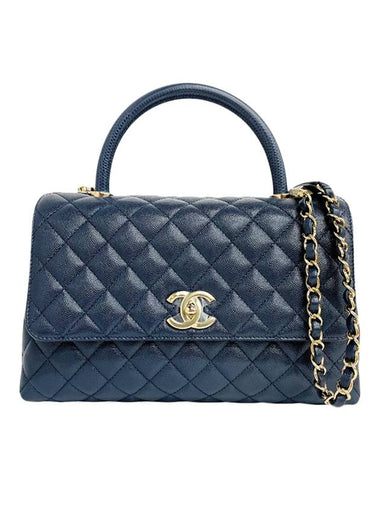 Coco Handle Medium Leather Tote Bag Navy - CHANEL - BALAAN 1