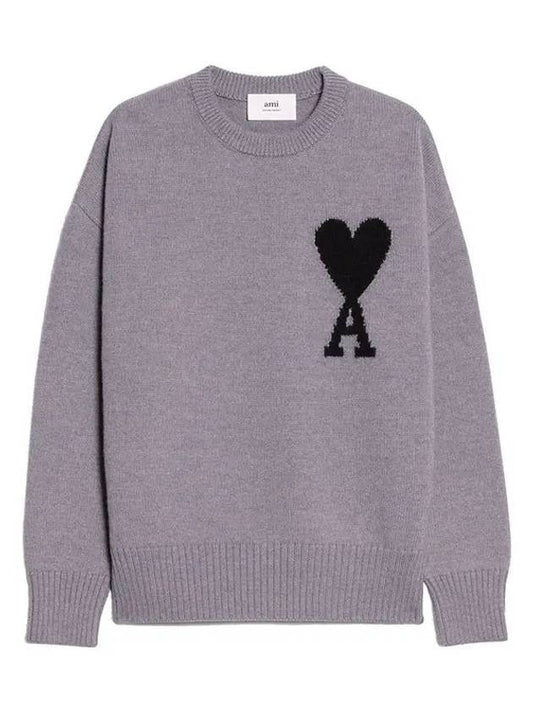 Big Heart Logo Wool Knit Top Grey Black - AMI - BALAAN 1