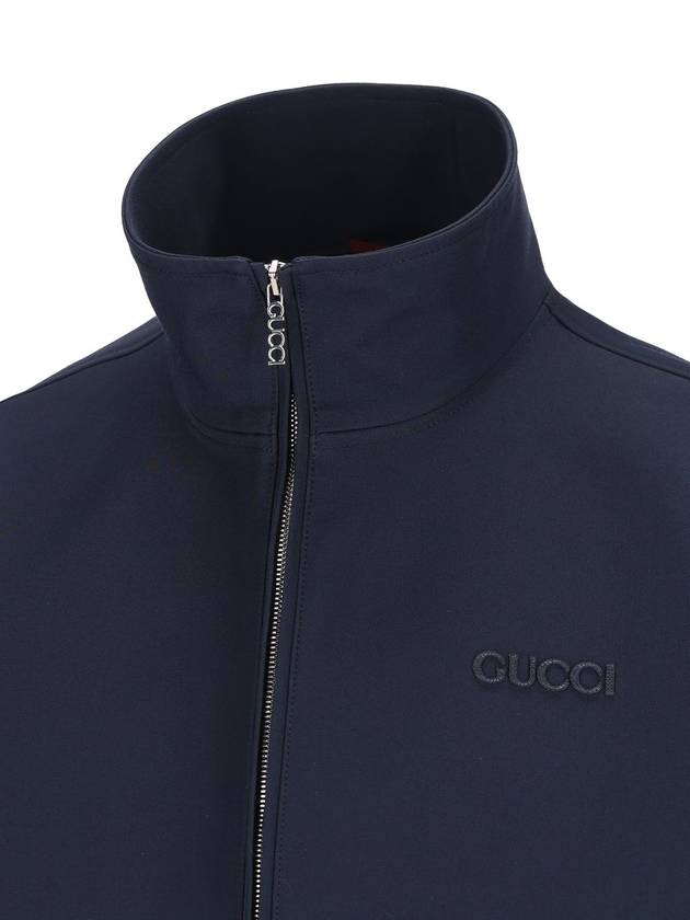 Embroidered wool acetate zip up jacket dark blue - GUCCI - BALAAN 4