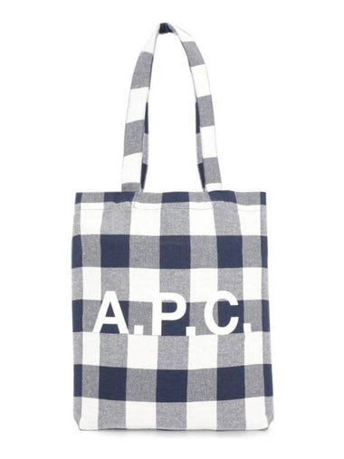 Lou Logo Check Vertical Tote Bag White Navy - A.P.C. - BALAAN 1