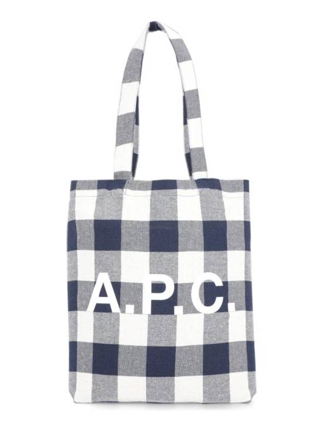 Lou Logo Check Vertical Tote Bag White Navy - A.P.C. - BALAAN 2