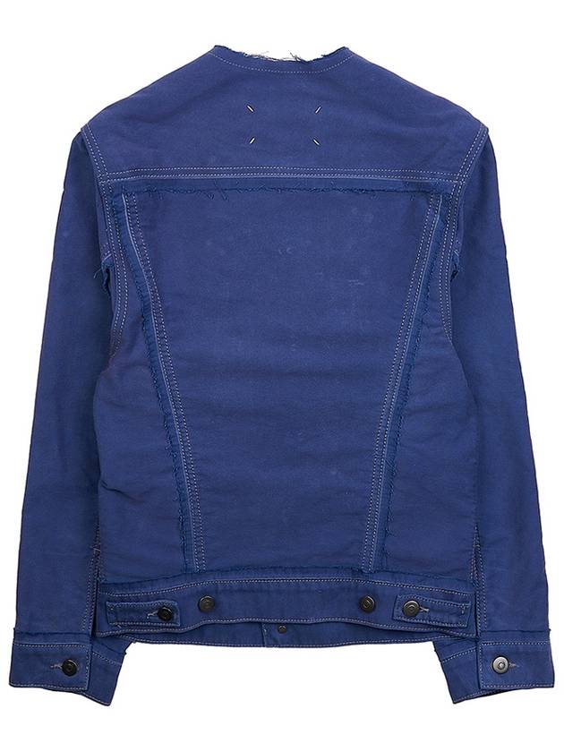 Collarless Distressed Cotton Denim Jacket Blue - MAISON MARGIELA - BALAAN 3