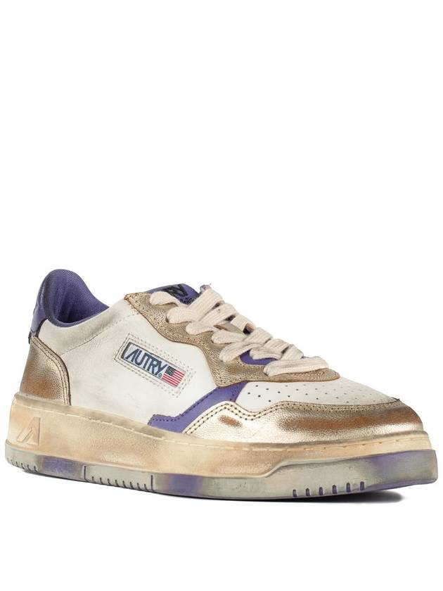 Autry Medalist Low Super Vintage White, Purple And Platinum Leather Sneakers - AUTRY - BALAAN 3