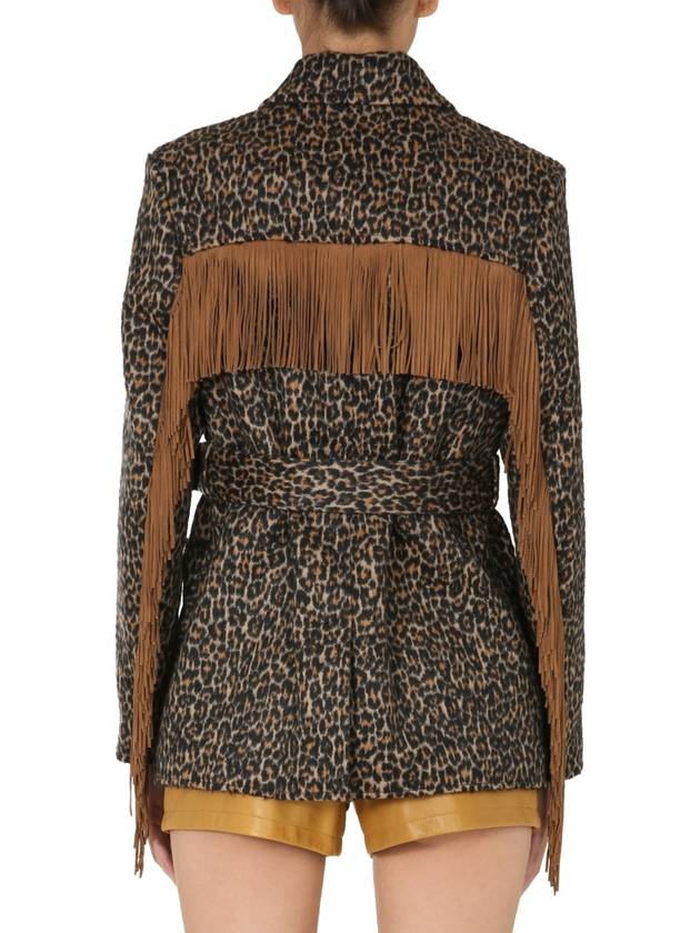 Women's Fringe Leopard Jacket Brown - SAINT LAURENT - BALAAN 4