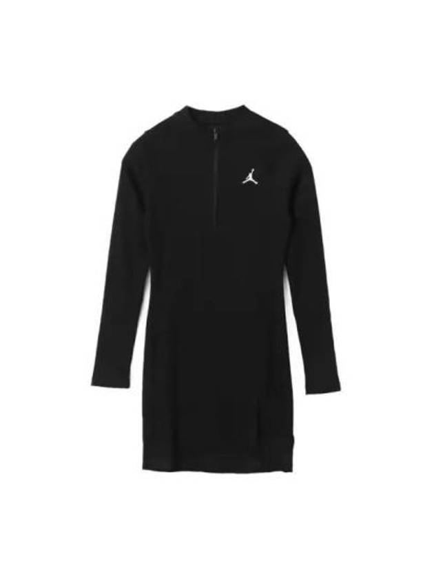 Women's Half Zip Long-Sleeve Knit Short Dress Black - NIKE - BALAAN 3