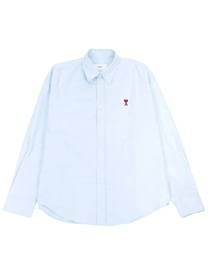 Heart Logo Boxy Fit Button Long Sleeve Shirt Sky Blue - AMI - BALAAN 2