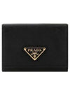 Saffiano Tri-Fold Leather Half Wallet Black - PRADA - BALAAN 2