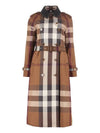 Women's Contrast Panel Check Trench Coat Brown - BURBERRY - BALAAN.