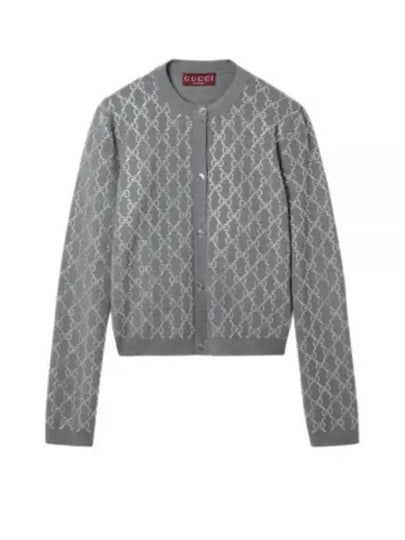 GG Crystal Embroidered Wool Cardigan Gray - GUCCI - BALAAN 2