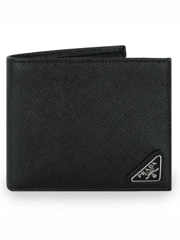 Triangle Logo Saffiano Half Wallet Black - PRADA - BALAAN 2