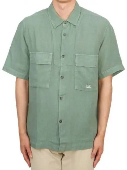 Linen Short Sleeve Shirt Green - CP COMPANY - BALAAN 2