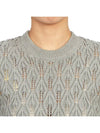 Pointelle Tipping Crew Neck Pullover Knit Top Grey - THOM BROWNE - BALAAN 7