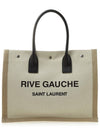 Rive Gauche Logo Linen Small Tote Bag Black Natural - SAINT LAURENT - BALAAN 2