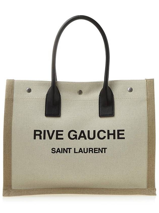 Rive Gauche Logo Linen Small Tote Bag Black Natural - SAINT LAURENT - BALAAN 2