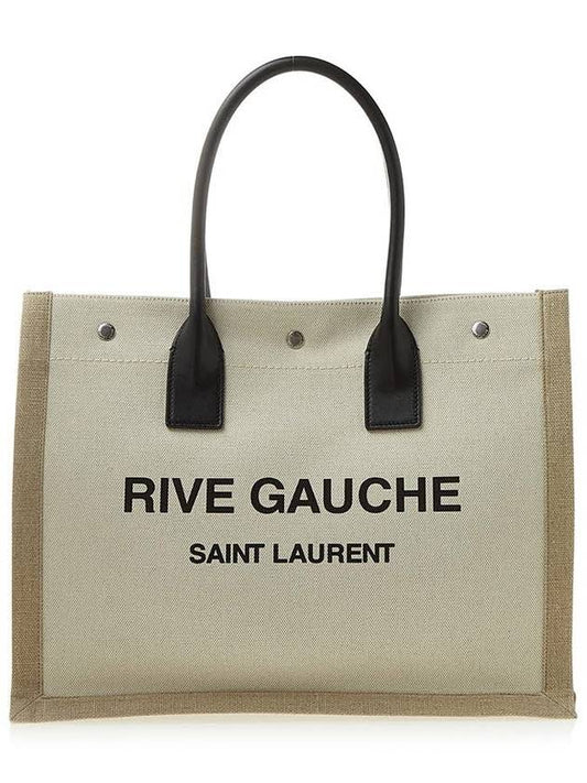 Rive Gauche Logo Linen Small Tote Bag Gray Black - SAINT LAURENT - BALAAN 2