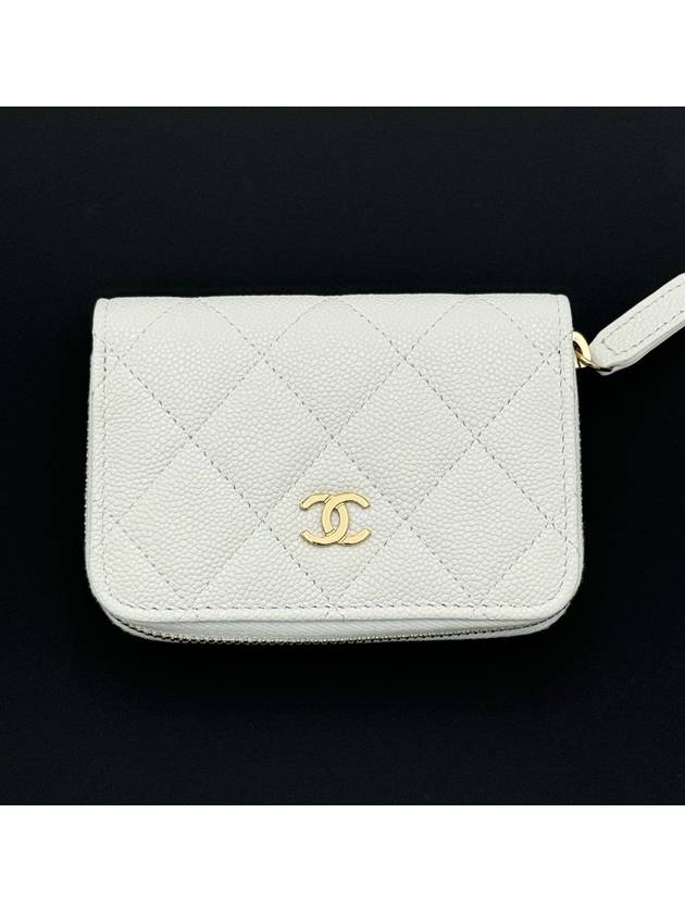 Gold Hardware Classic Grained Shiny Calfskin Zipped Coin Wallet White - CHANEL - BALAAN 4