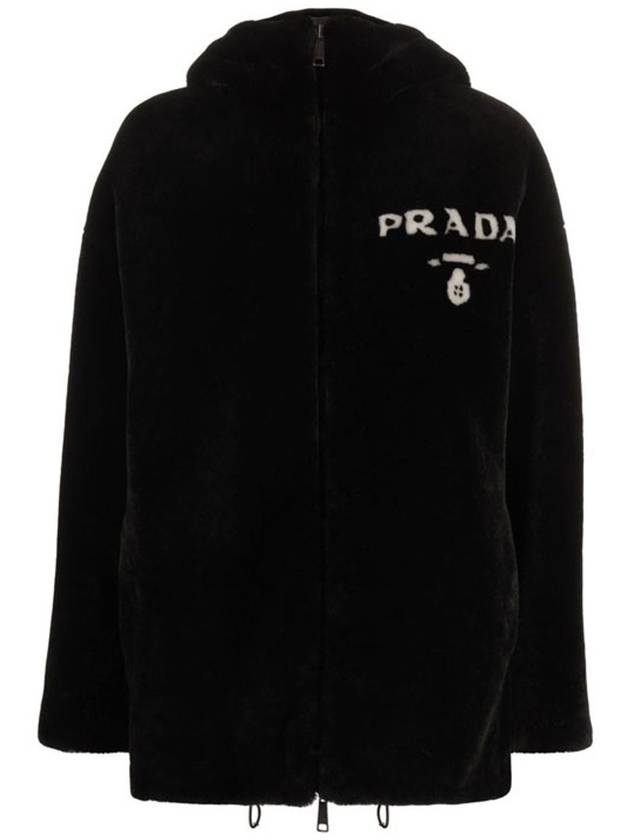 Logo Reversible Gabardine Shearling Coat Black - PRADA - BALAAN 3