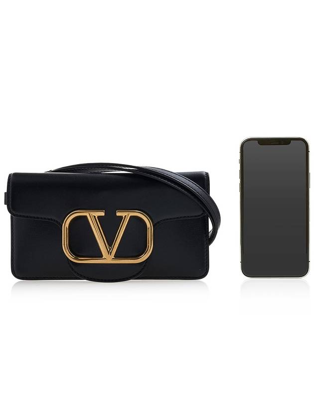 V Logo Neck Strap Phone Cross Bag Black - VALENTINO - BALAAN 7