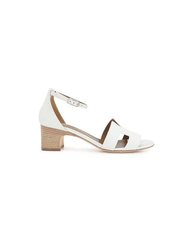 Encens 50 Strap Calfskin Sandal Heels Blanc - HERMES - BALAAN 1