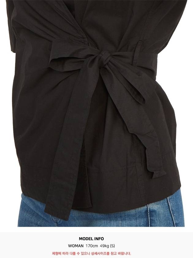 Organic Cotton Wrap Short Sleeve Blouse Black - GANNI - BALAAN 9