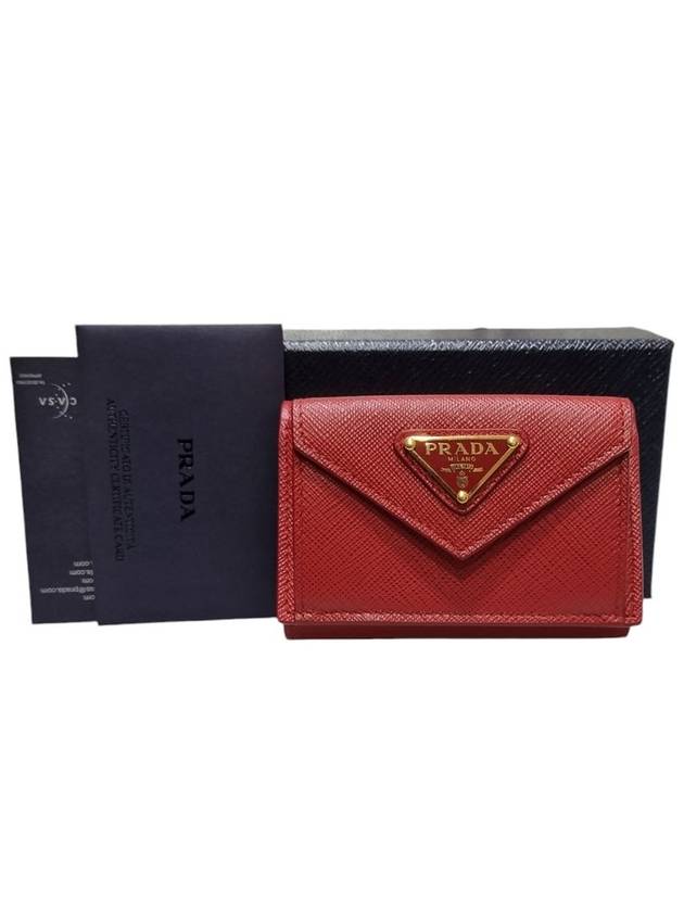 Women s 1MH021 Red Saffiano Gold Triangular Logo Mini Bicycle Wallet - PRADA - BALAAN 10