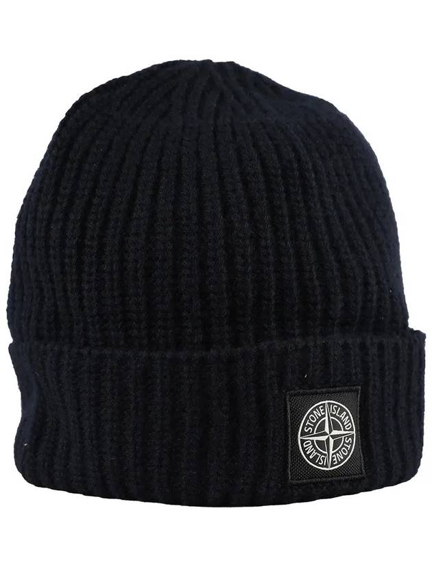 Wappen Patch Wool Beanie Navy - STONE ISLAND - BALAAN 3