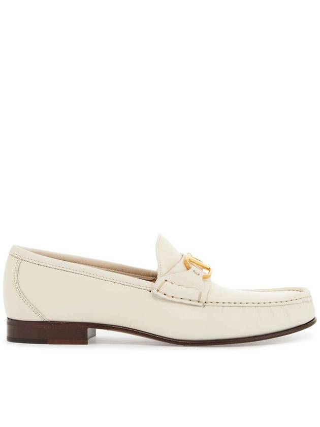 ivory leather loafer with golden metal v logo - VALENTINO - BALAAN 1