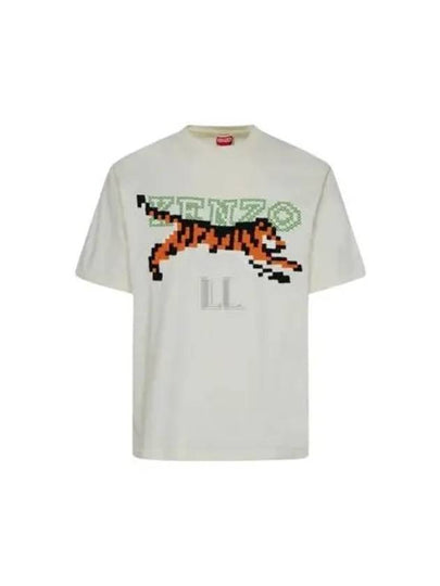 Tiger Logo Pixel Cotton Short Sleeve T-Shirt White - KENZO - BALAAN 2