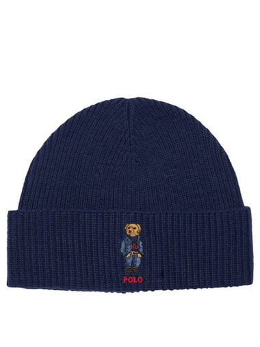 Bear Rib Knit Beanie Navy - POLO RALPH LAUREN - BALAAN 1