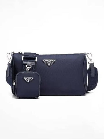 Triangle Logo Re-Nylon Saffiano Leather Shoulder Bag Navy - PRADA - BALAAN 1