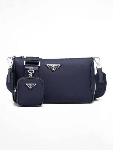 Triangle Logo Re-Nylon Saffiano Leather Shoulder Bag Navy - PRADA - BALAAN 1