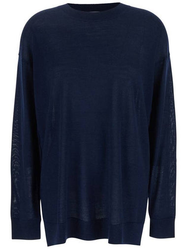 Blue Long-Sleeved Crewneck Sweater In Wool And Silk Blend Woman - P.A.R.O.S.H. - BALAAN 1