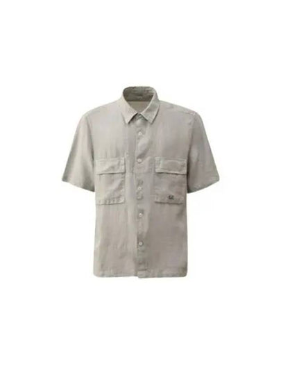 Linen Short Sleeve Shirt Grey - CP COMPANY - BALAAN 2