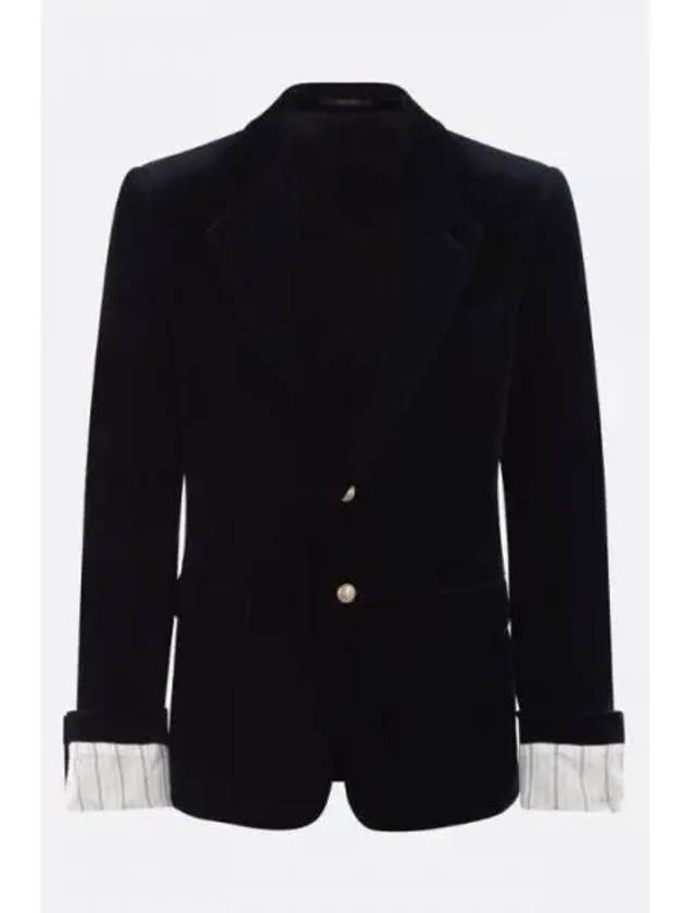 Stretch Cotton Velvet Formal Jacket Dark Blue - GUCCI - BALAAN 2