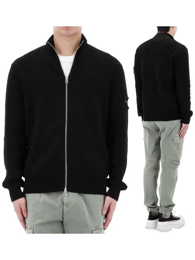 Wappen Patch Knit Zip-Up Jacket Black - STONE ISLAND - BALAAN 2