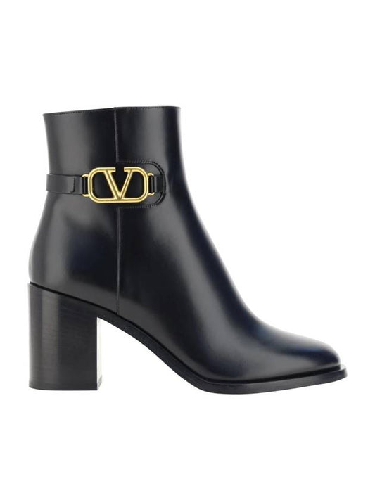 V Logo Signature Calfskin Middle Boots Black - VALENTINO - BALAAN 1