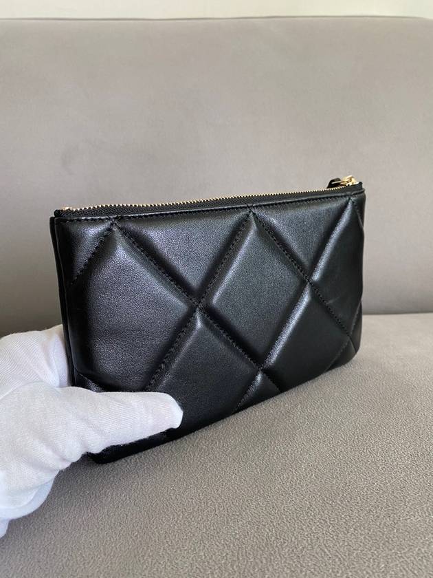 Nineteen Gold Logo Small Lambskin Pouch Bag Black - CHANEL - BALAAN 6